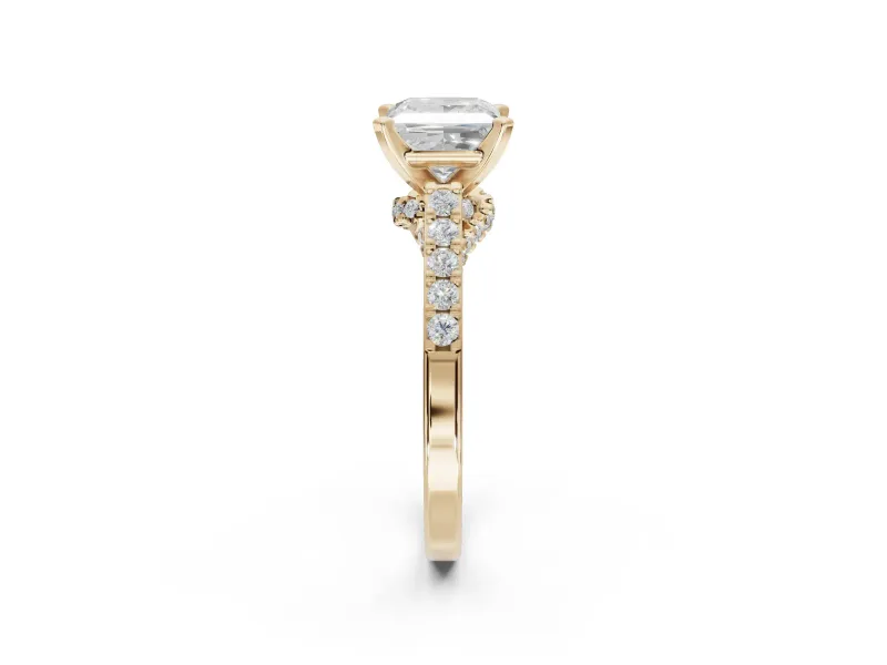 Princess Cut Pavé Solitaire Engagement Ring Setting | Crossover Gallery | Yellow Gold
