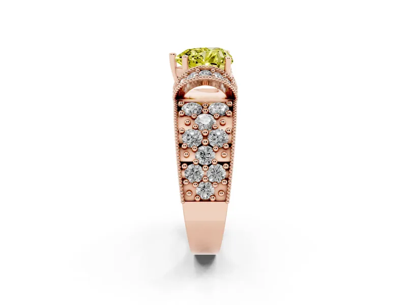 Heart-Shaped Vintage Pave Engagement Ring Setting for a Fancy Yellow Lab-Grown Diamond | Milgrain Edges | Rose Gold