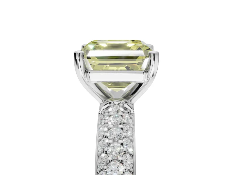 Asscher Cut Domed Pavé Engagement Ring Setting for a Fancy Yellow Lab-Grown Diamond | Sterling Silver