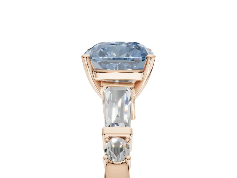Cushion Cut Tapered Baguette Engagement Ring Setting for a Fancy Blue Lab-Grown Diamond | Rose Gold