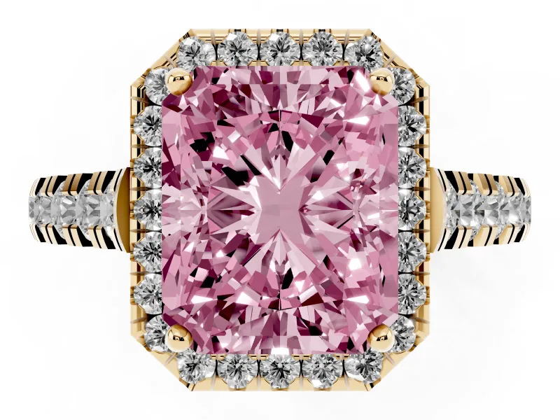 Radiant Cut Accented Halo Engagement Ring Setting for a Fancy Pink Lab-Grown Diamond | Yellow Gold