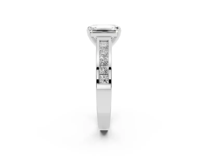Emerald Cut Channel Set Engagement Ring Setting | Princess Cut Accents | Platinum