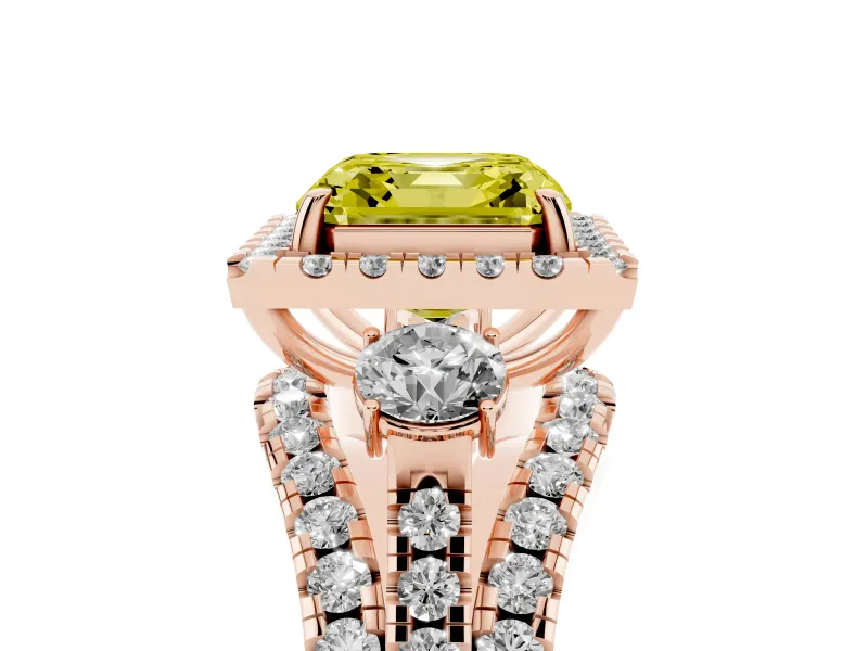 Asscher Cut Halo Split Shank Engagement Ring Setting for a Fancy Yellow Lab-Grown Diamond | Rose Gold