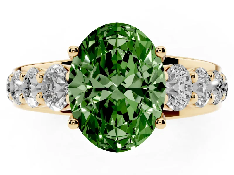 Oval Graduated Engagement Ring Setting for a Fancy Green Lab-Grown Diamond | Yellow Gold