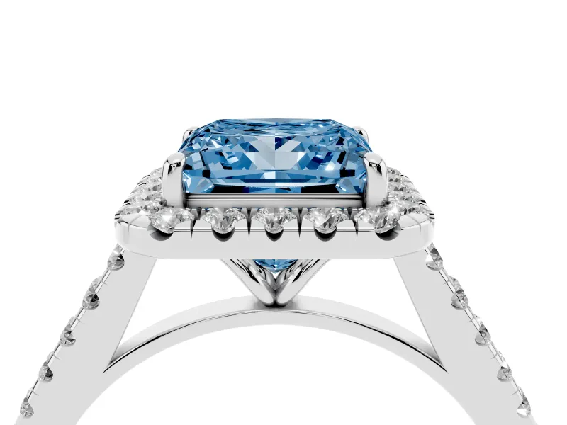 Princess Cut Halo Engagement Ring Setting for a Fancy Blue Lab-Grown Diamond | Pave Shoulders | Sterling Silver