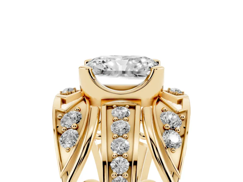 Radiant Cut Art Deco Graduated Pave Engagement Ring Setting | Split Shank | Yellow Gold