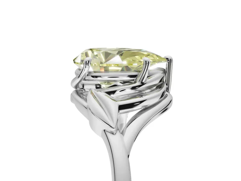 Pear-Shaped Leaf Bypass Solitaire Engagement Ring Setting for a Fancy Yellow Lab-Grown Diamond | White Gold