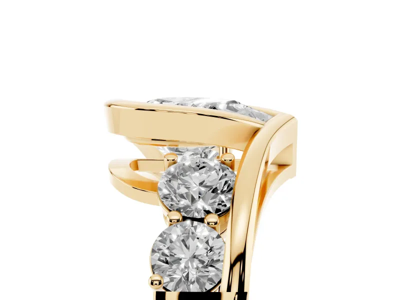 Pear Cut Diamond Bezel Bypass Ring Set in Yellow gold with Round Accents