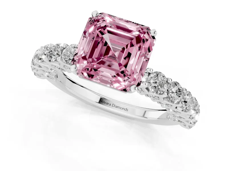 Asscher Cut Shared Prong Engagement Ring Setting for a Fancy Pink Lab-Grown Diamond | Platinum
