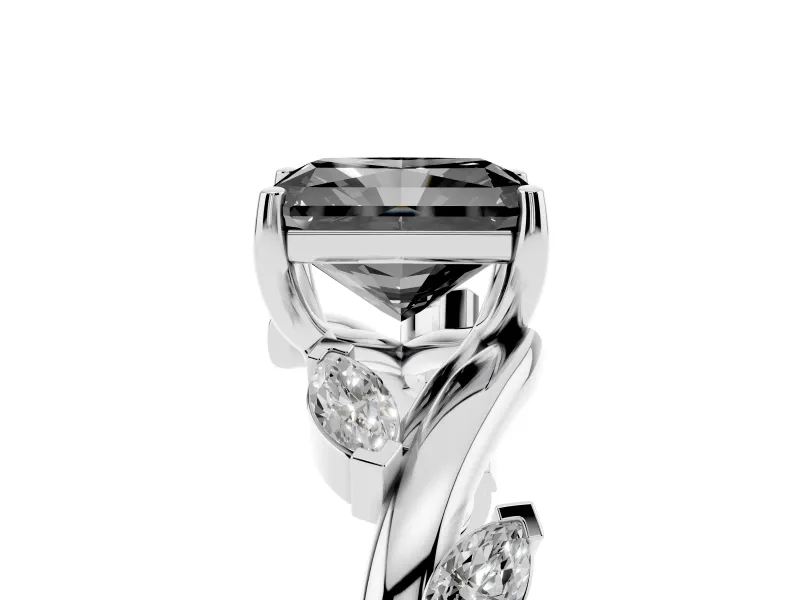Radiant Cut Twisted Vine Engagement Ring Setting for a Black Center | Marquise Leaves | Platinum