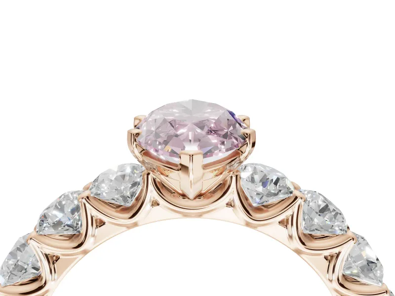 Marquise Side Stone Engagement Ring Setting for a Fancy Pink Lab-Grown Diamond | Scalloped Prong Accents | Rose Gold