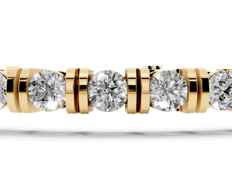 Round Lab-Grown Diamond Bar Set Tennis Bracelet | Box Clasp | Yellow Gold