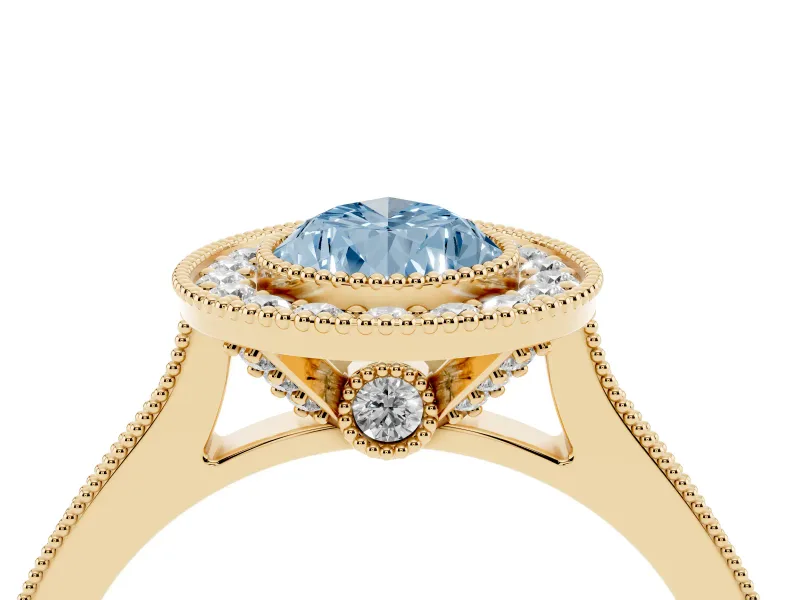 Pear-Shaped Vintage Milgrain Halo Engagement Ring Setting for a Fancy Blue Lab-Grown Diamond | Bezel Head | Yellow Gold
