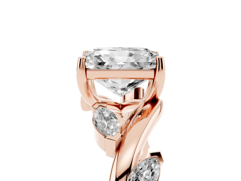 Radiant Cut Twisted Vine Engagement Ring Setting | Marquise Side Stones | Rose Gold