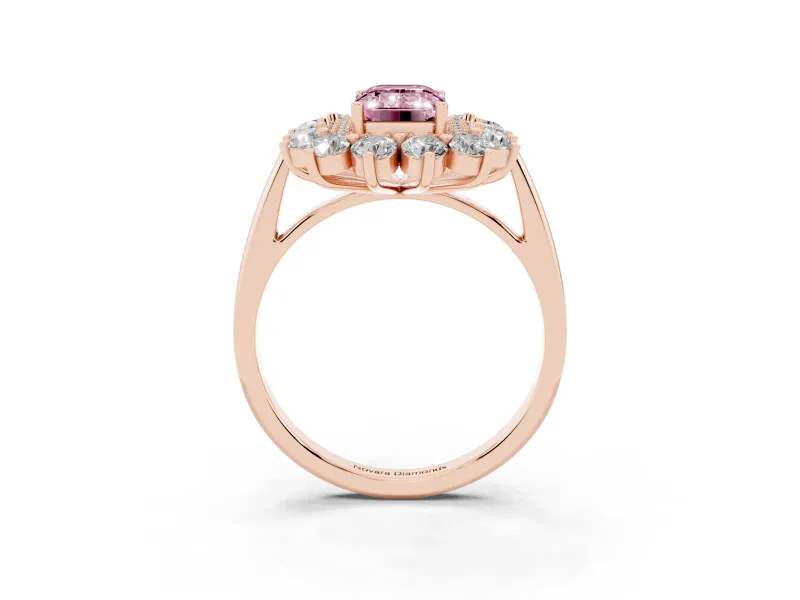 Emerald Cut Floral Double Halo Engagement Ring Setting for a Fancy Pink Lab-Grown Diamond | Plain Band | Rose Gold