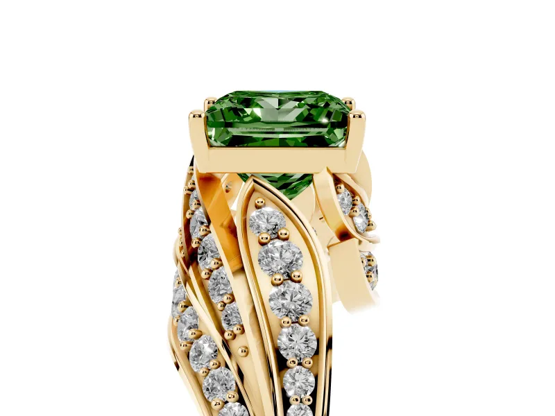 Princess Cut Bypass Pavé Engagement Ring Setting for a Fancy Green Lab-Grown Diamond | Graduated Pavé | Yellow Gold