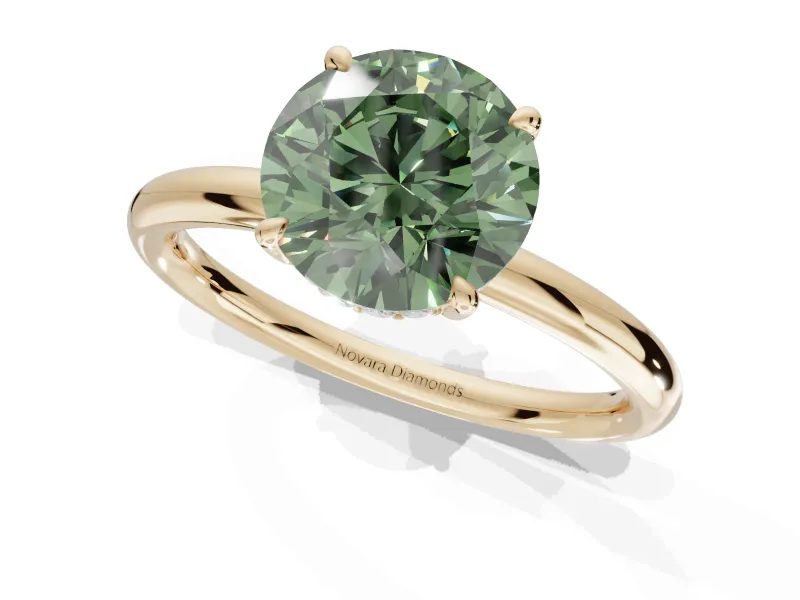 Round Hidden Halo Ring Setting for a Fancy Green Lab-Grown Diamond | Yellow Gold