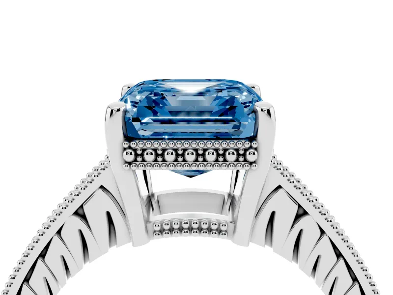 Asscher Cut Engraved Engagement Ring Setting for a Fancy Blue Lab-Grown Diamond | White Gold