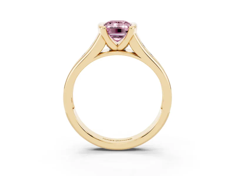 Emerald Cut Half Bezel Engagement Ring Setting for a Fancy Pink Lab-Grown Diamond | Yellow Gold