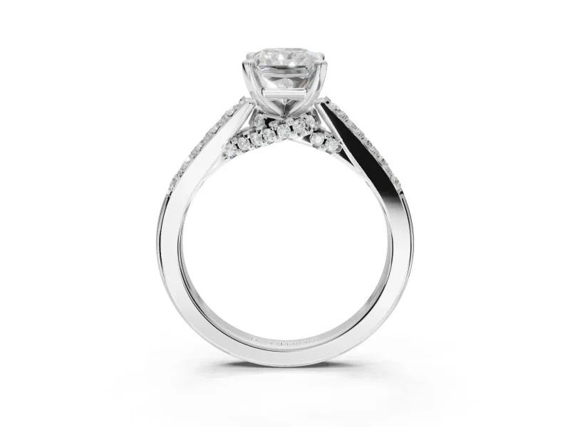Radiant Cut Pavé Solitaire Engagement Ring Setting | Crossover Gallery | Platinum