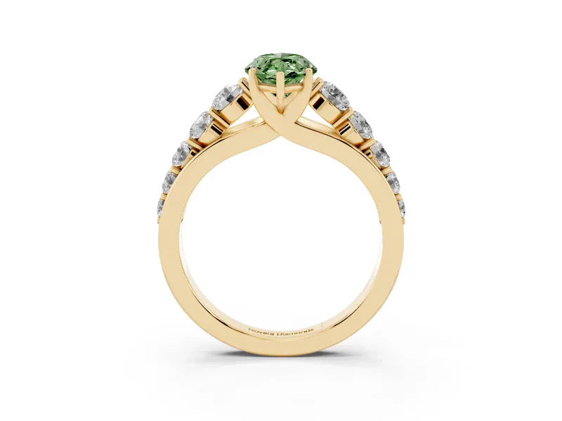 Marquise Graduated Side Stone Engagement Ring Setting for a Fancy Green Lab-Grown Diamond | Flat Top Band | Yellow Gold