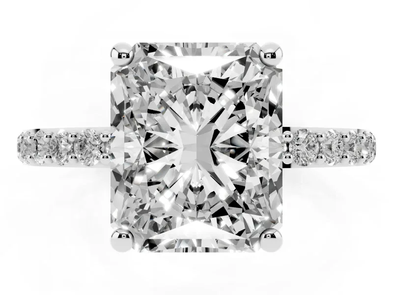 6 Carat Radiant Cut Lab-Grown Diamond Solitaire Engagement Ring | Pavé Shoulders | Platinum