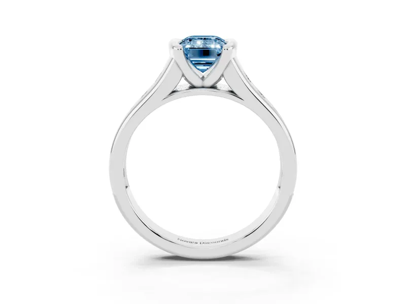 Emerald Cut Half Bezel Engagement Ring Setting for a Fancy Blue Lab-Grown Diamond | Sterling Silver