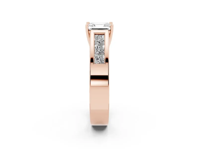 Asscher Cut Channel-Set Engagement Ring Setting | Princess Side Stones | Rose Gold