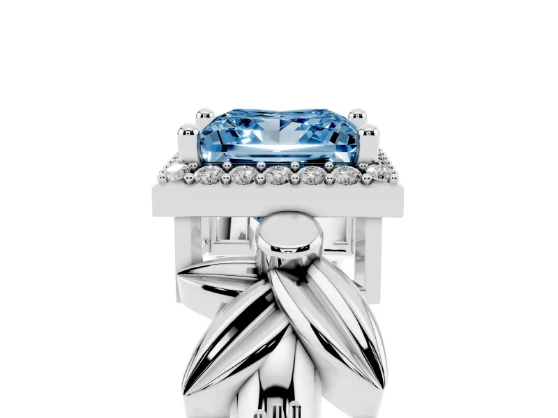 Princess Cut Floral Halo Engagement Ring Setting for a Fancy Blue Lab-Grown Diamond | Platinum