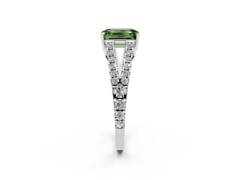 Emerald Cut Graduated Split Shank Engagement Ring Setting for a Fancy Green Lab-Grown Diamond | Platinum