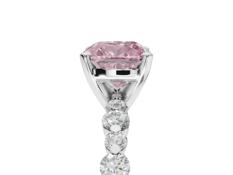 Cushion Cut Pavé Engagement Ring Setting for a Fancy Pink Lab-Grown Diamond | Alternating Accents | Sterling Silver
