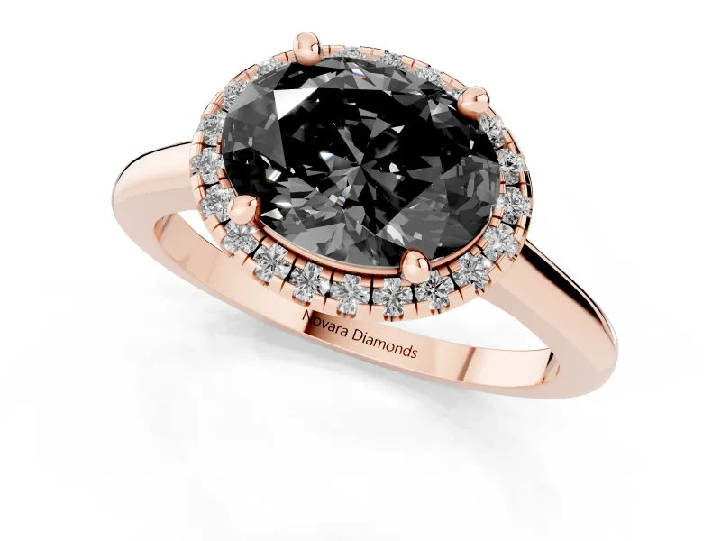 Oval Halo Engagement Ring Setting for a Black Center | Plain Polished Band | Rose Gold