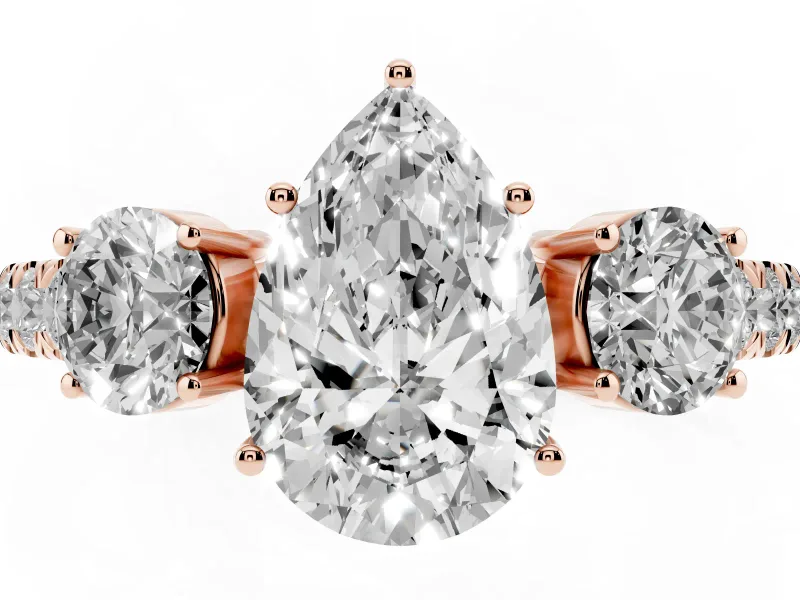 Pear-Shaped Three Stone Engagement Ring Setting | Pave Shoulders | Rose Gold