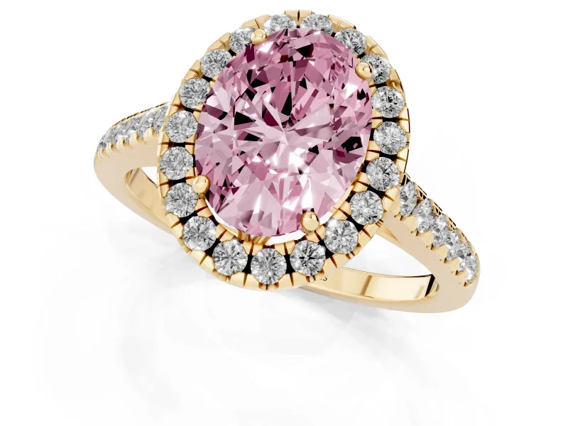 Oval Raised Halo Engagement Ring Setting for a Fancy Pink Lab-Grown Diamond | Yellow Gold