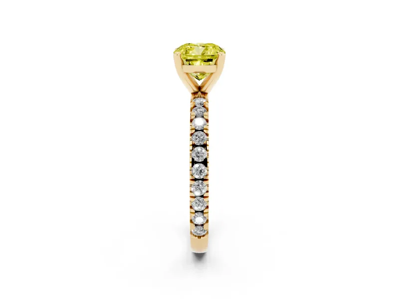 Cushion Cut Pavé Engagement Ring Setting for a Fancy Yellow Lab-Grown Diamond | Yellow Gold