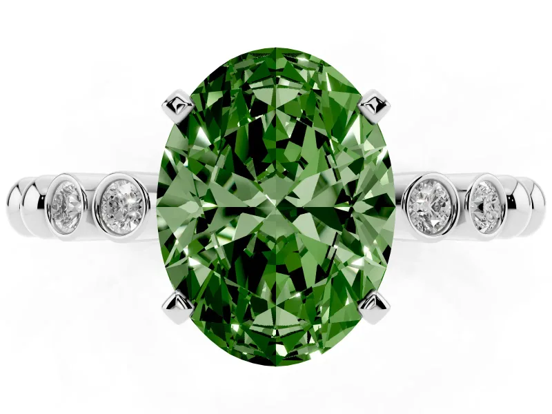 Oval Beaded Solitaire Engagement Ring Setting for a Fancy Green Lab-Grown Diamond | Platinum