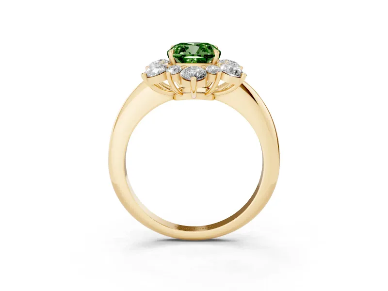 Cushion Cut Cluster Halo Engagement Ring Setting for a Fancy Green Lab-Grown Diamond | Yellow Gold