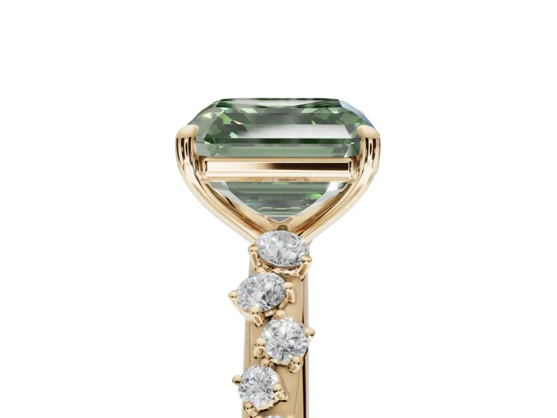 Asscher Cut Graduated Solitaire Engagement Ring Setting for a Fancy Green Lab-Grown Diamond | Yellow Gold