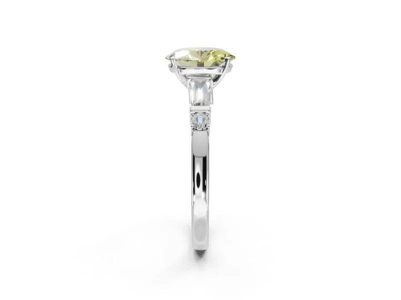 Oval Tapered Baguette Engagement Ring Setting for a Fancy Yellow Lab-Grown Diamond | Sterling Silver