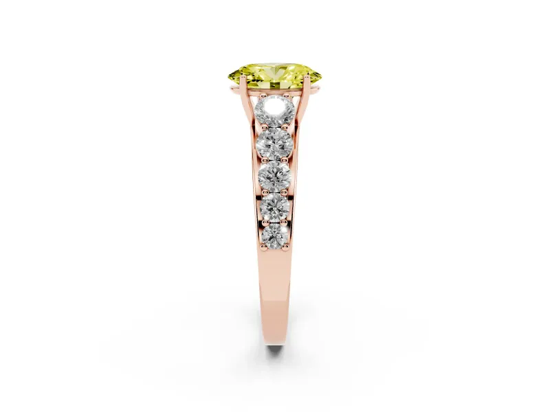 Oval Graduated Side Stone Engagement Ring Setting for a Fancy Yellow Lab-Grown Diamond | Flat Top Band | Rose Gold
