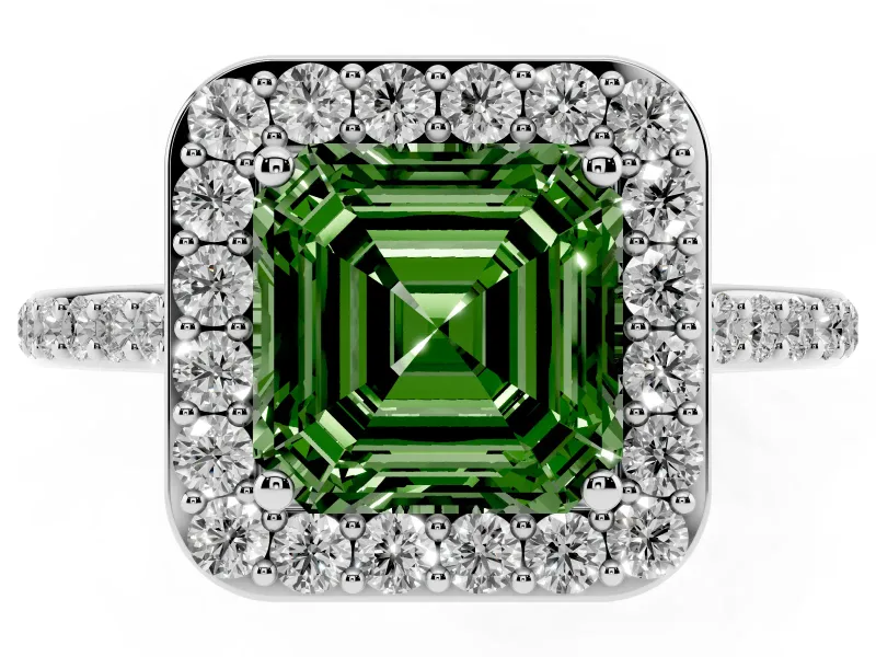Asscher Cut Halo Engagement Ring Setting for a Fancy Green Lab-Grown Diamond | Platinum - Design NV-24729