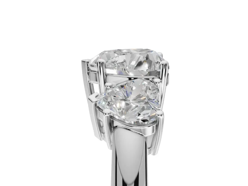 Heart-Shaped Three Stone Engagement Ring Setting | Plain Band | Sterling Silver