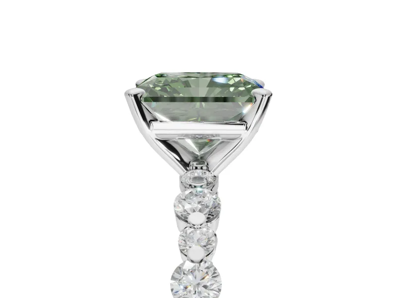 Radiant Cut Pavé Engagement Ring Setting for a Fancy Green Lab-Grown Diamond | Alternating Accents | White Gold
