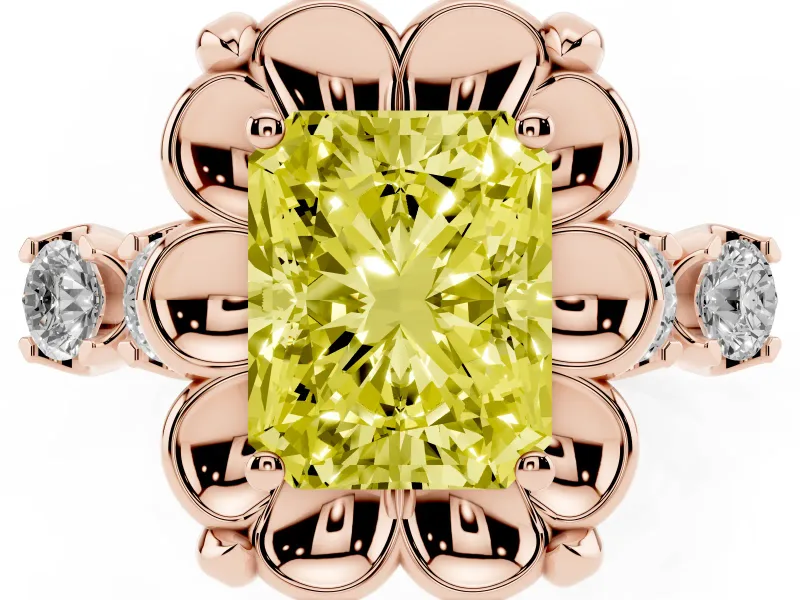 Radiant Cut Floral Engagement Ring Setting for a Fancy Yellow Lab-Grown Diamond | Petal Frame | Rose Gold