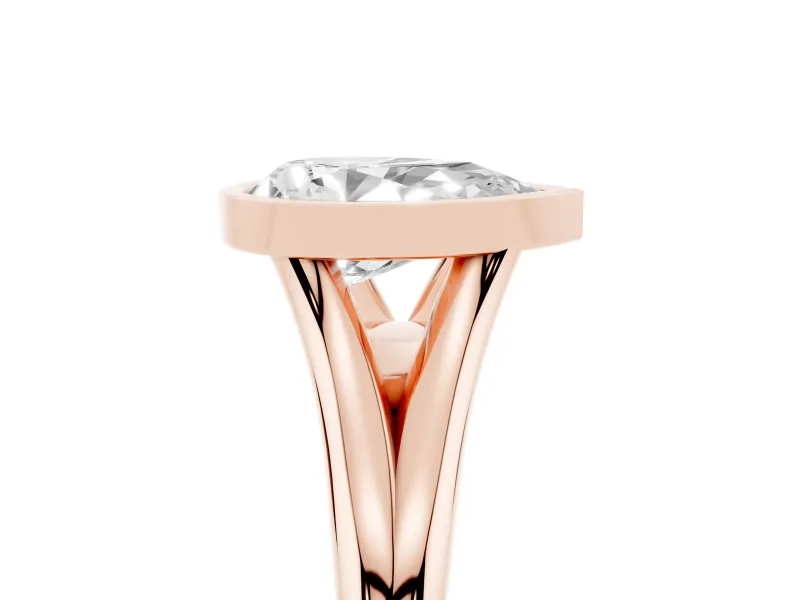 Bezel Set Pear Cut Diamond Solitaire Ring Set in Rose gold with Tapered Band