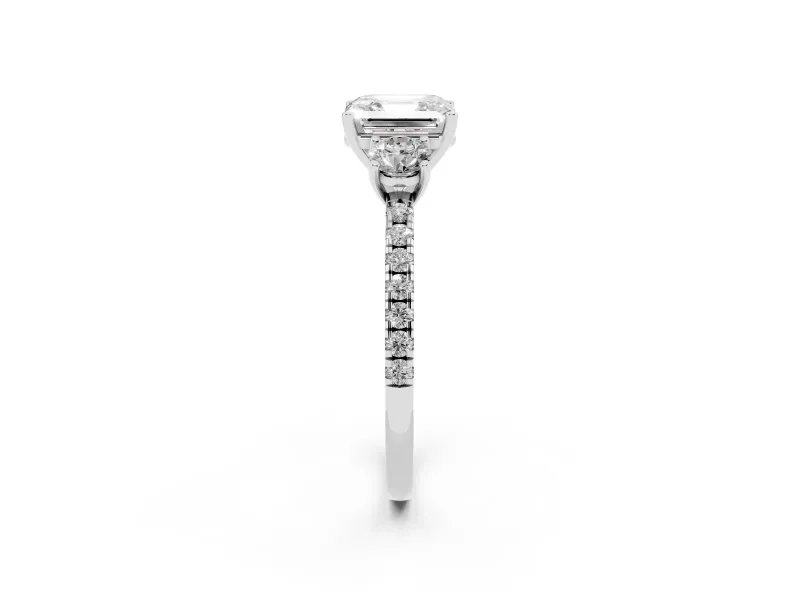 Asscher Cut Three Stone Engagement Ring Setting | Pave Shoulders | Platinum
