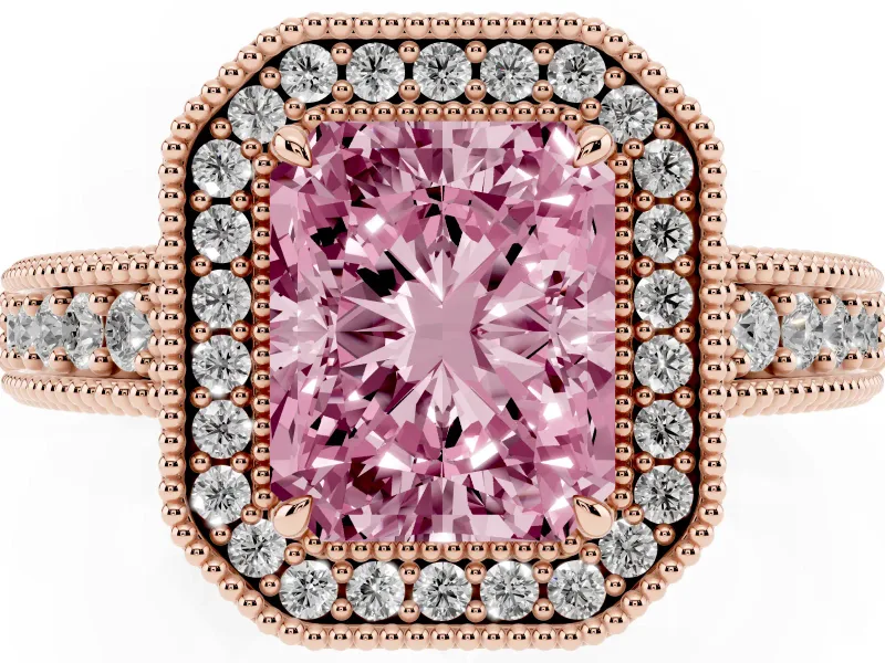 Radiant Cut Halo Engagement Ring Setting for a Fancy Pink Lab-Grown Diamond | Rose Gold