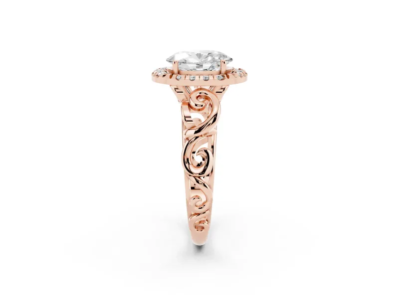 Oval Vintage Filigree Halo Engagement Ring Setting | Scroll Shoulders | Rose Gold