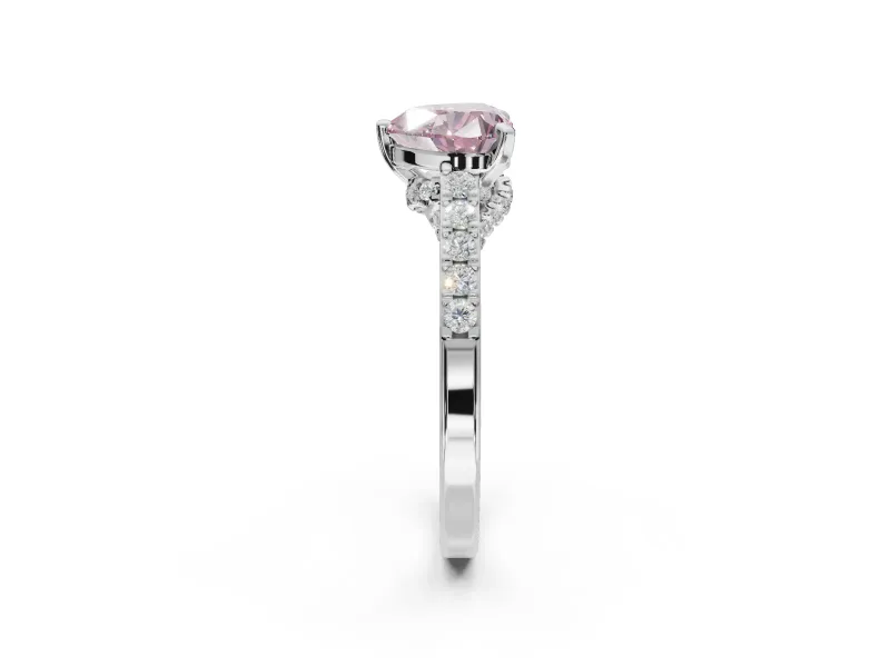 Heart-Shaped Pavé Engagement Ring Setting for a Fancy Pink Lab-Grown Diamond | Crossover Gallery | Sterling Silver