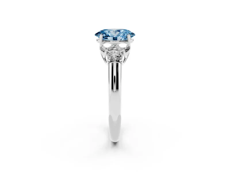 Oval Side Stone Engagement Ring Setting for a Fancy Blue Lab-Grown Diamond | Platinum